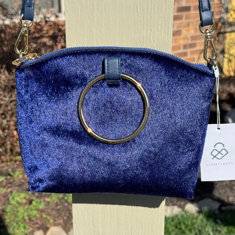 Ferdinand Crossbody Handbag, Bracelet Ring Handle, Royal Blue, with Faux Fur. BR